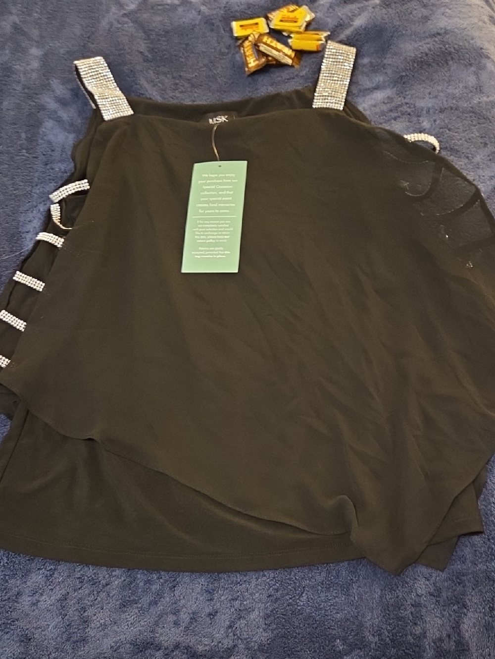 NWT MSK Black Rhinestone Strap Layered Camisole